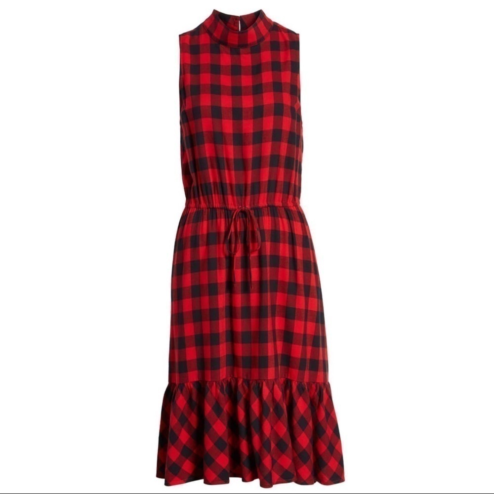 BP Ruffle Hem Plaid Midi Dress XXS Buffalo Check